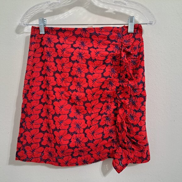 Jun & Ivy Juniors Mini Floral Eyelet Skirt Red/Blue Color Size S - Picture 1 of 6